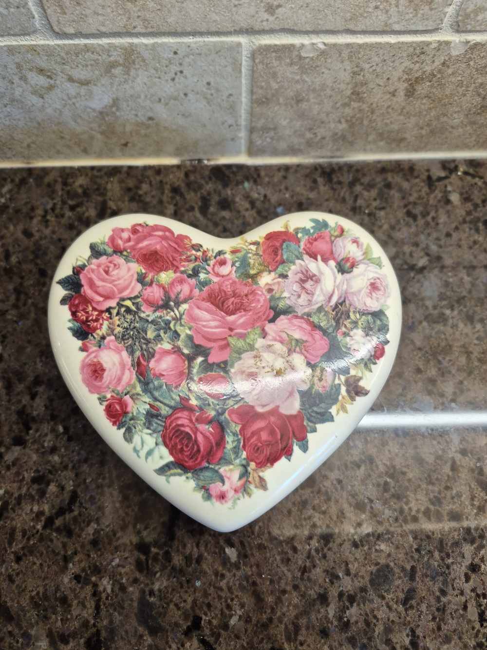 Vintage Teleflora Heart Shaped Floral Jewelry Box Trinket Dish With Lid
